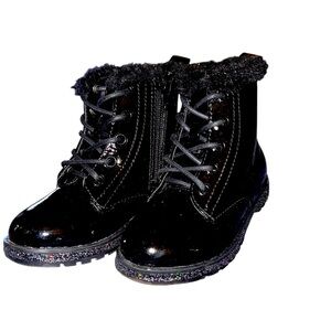 Girls Black Ankle Boots with Glitter Sole